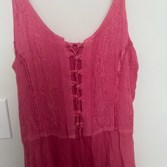 Vintage pink lace up summer sundress coquette Fairycore boho hippie OS - Picture 5 of 7